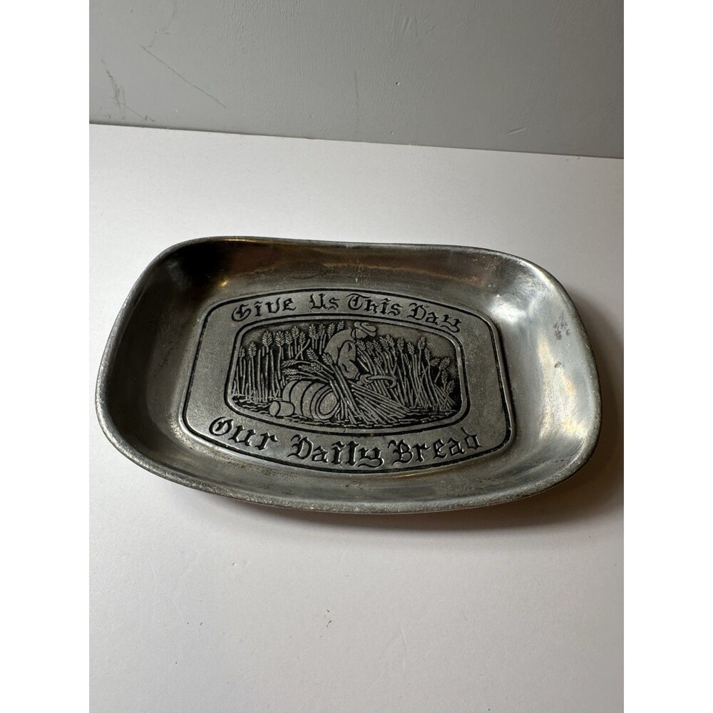 Vtg Wilton Armetale Elegant Pewter Bread Tray GIVE US THIS DAY OUR DAILY BREAD